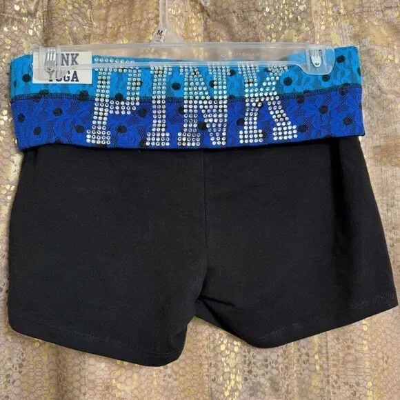 Y2K VTG PINK Victorias Secret NWT Foldover Rhinestone Booty Shorts Blue  Lace Sma
